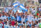 রংপুরের হাতীবান্ধায় আর্জেন্টিনা সমর্থকদের বর্ণাঢ্য র‍্যালি